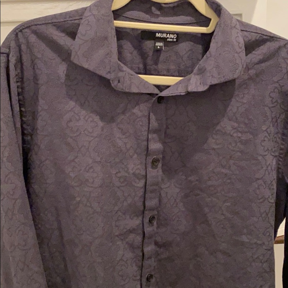 Men’s button down dress shirt with grey pattern detail